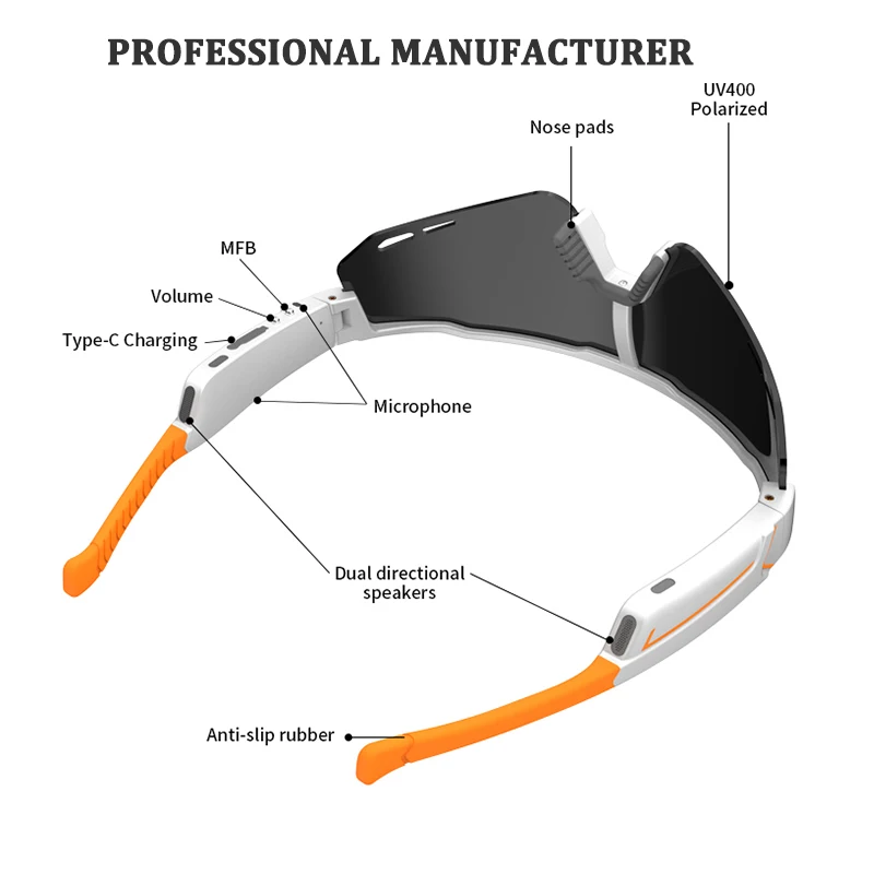 Gafas inteligentes con Bluetooth 5,2, auriculares deportivos con protección solar, UV400, Auriculares deportivos polarizados para llamadas y música