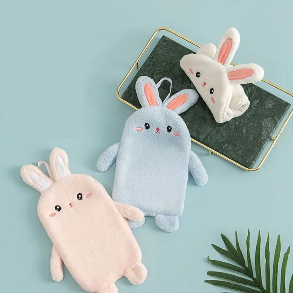 Coral Velvet Pabi Rabbit Pocket Hand Towel Bathroom Hanging Absorbent Towel Kitchen Bathroom Dual Use Household Items