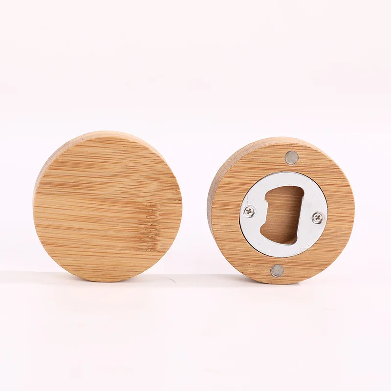 Blank DIY Wooden Round Shape Bottle Opener Coaster Fridge Magnet Decoration Beer Bottle Opener Refrigerator Message Sticker