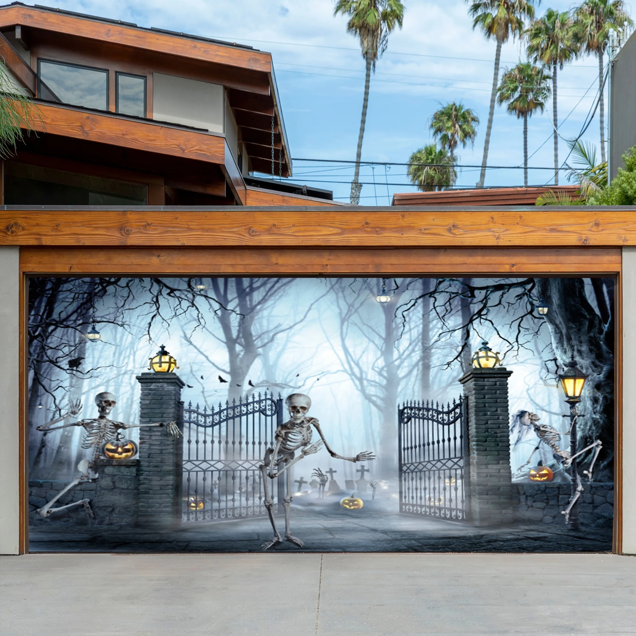 1 Stück 2D flaches Banner-Hintergrundtuch mit Halloween-Motiv, Totenkopf-Einladungsdesign, Halloween-Dekoration, keine Strom erforderlich – Sjs