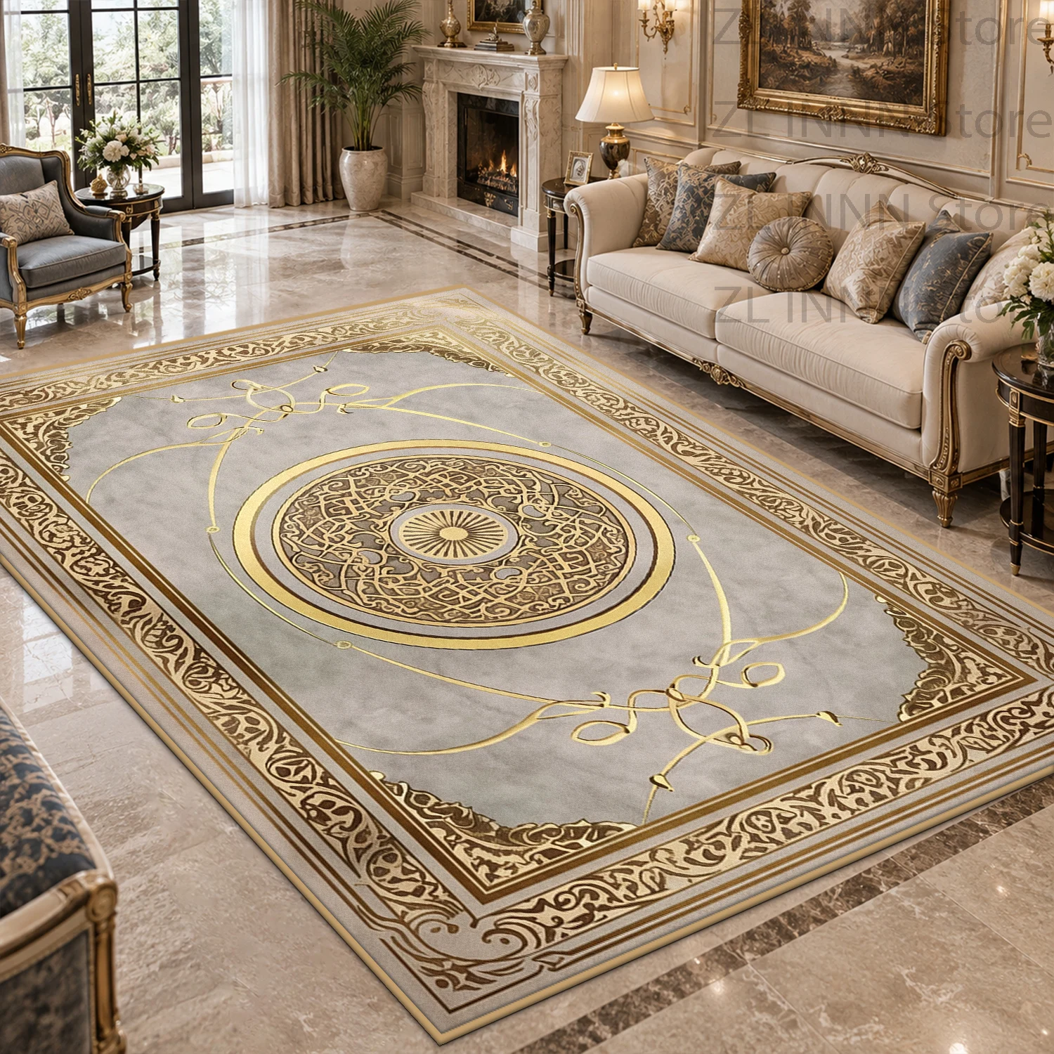 Golden Luxury Living Room Carpet Decoration Home Large Size Marble Sofa Area Soft Rug Bedroom Cloakroom Foldable Floor Mat Tapis
