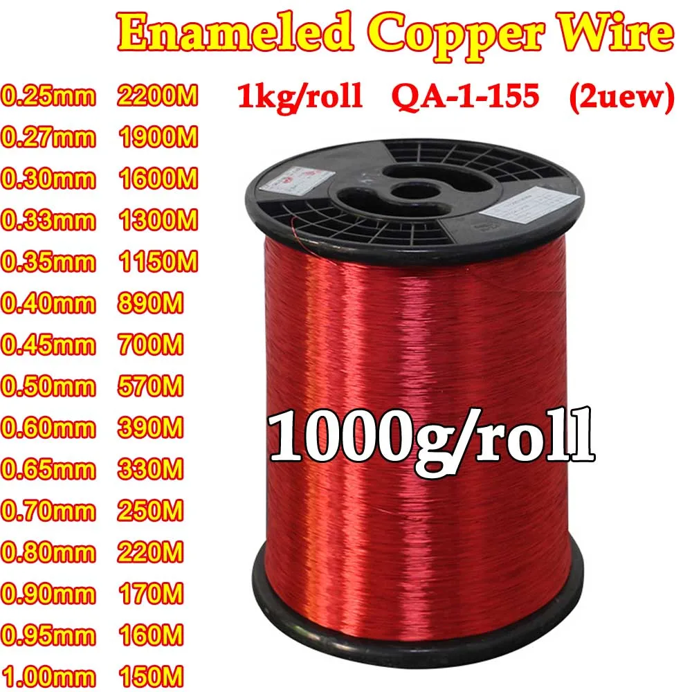 

1kg/roll Enameled Copper Wire 0.25mm 0.27mm 0.3mm 1.0mm Magnet Wire Magnetic Coil Winding For Electromagnet Motor inductance DIY