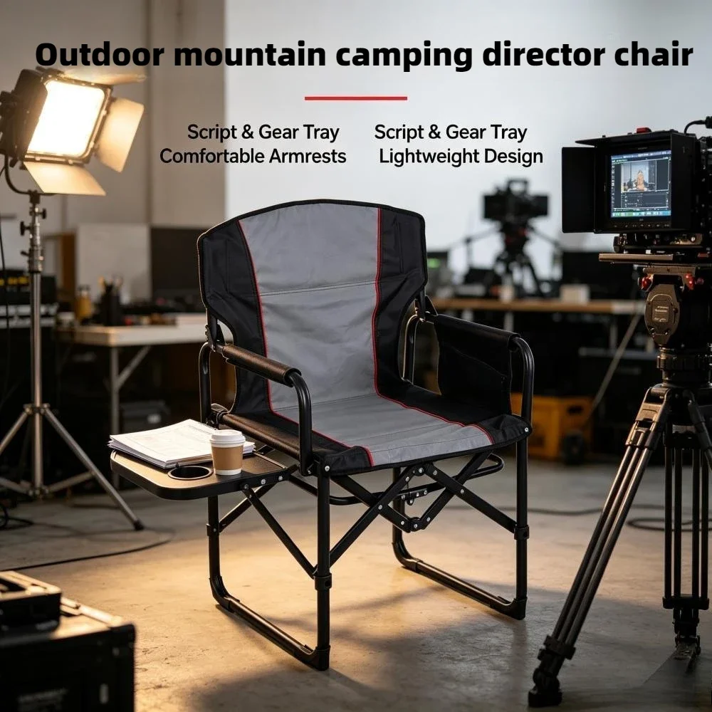 Outdoor Portable Folding Oxford Cloth Chair Mountain Camping Director Chair Dinner Camping Chair Mesh Backrest Table Board Chair