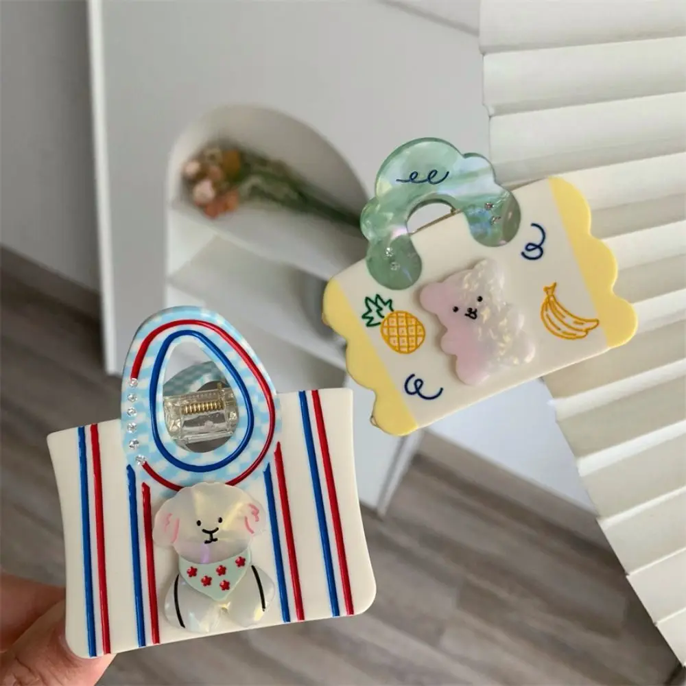 

Acetic Acid Acetate Hair Claw Mini Handbag Shape Grab Clip Cartoon Bear Hair Clip Shark Clip Flower Rhinestone Hairpin Daily