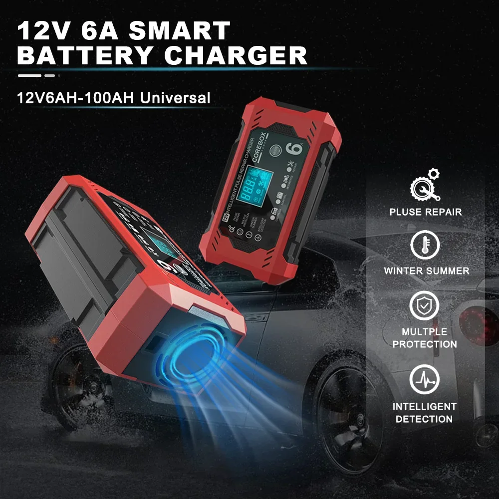 

12V6A Intelligent Battery Charger AGM Start Stop Battery Full Charge Self Stop Reverse Connection Protection Lead Acid Charger