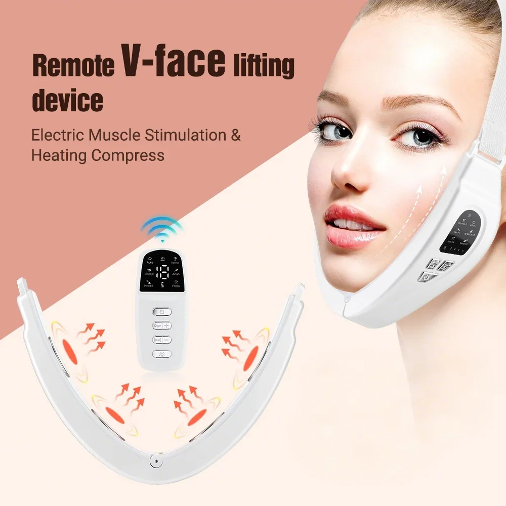 Electric V Face Slimming Massage Device Double Chin V Shape Lift Belt Hot Compress Face Vibration Massager With Remote Control