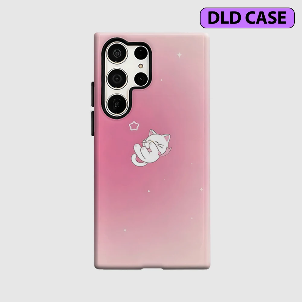 Pink Star Cat Phone Case for Samsung Galaxy S26 S25 Ultra S24 S23 Ultra Plus Shockproof Double Layer Tough Back Cover