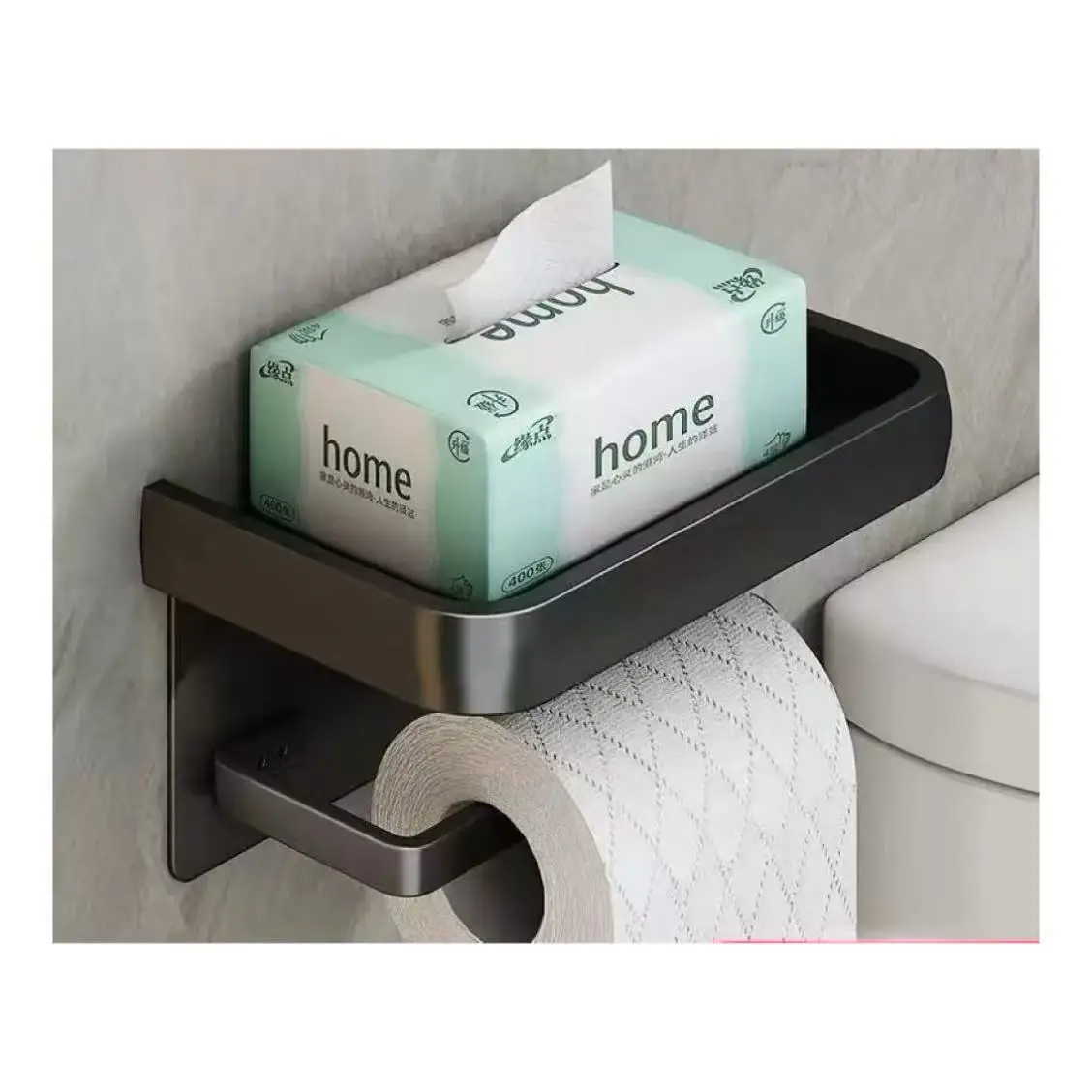 Soporte para rollo de papel higiénico con estante, dispensador de papel higiénico de aluminio, colgador de pañuelos sin taladro, accesorios para baño