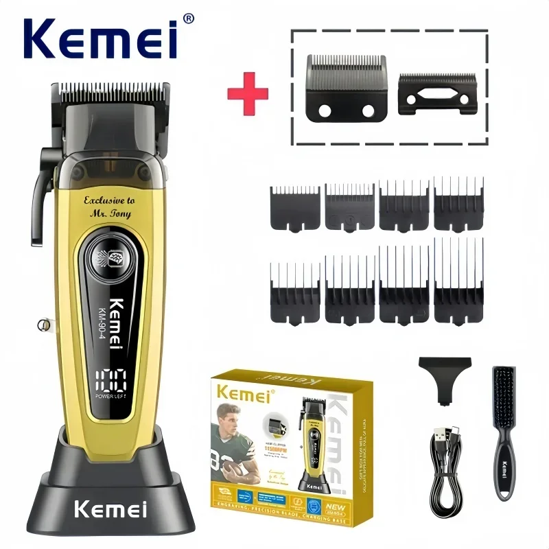 Kemei KM-90-4 Professional Cordless Hair Clipper High-Speed Brushless Motor Salon-Grade Hair Trimmer Kemei Hair Clipper for Men