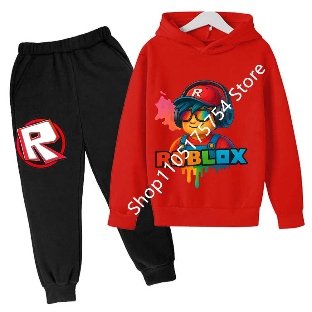 Roblox Game Cartoon Cotton Sweatshirt And Casual Trousers Set for Children Boys And Girls Hooded Clothing Birthday Gift