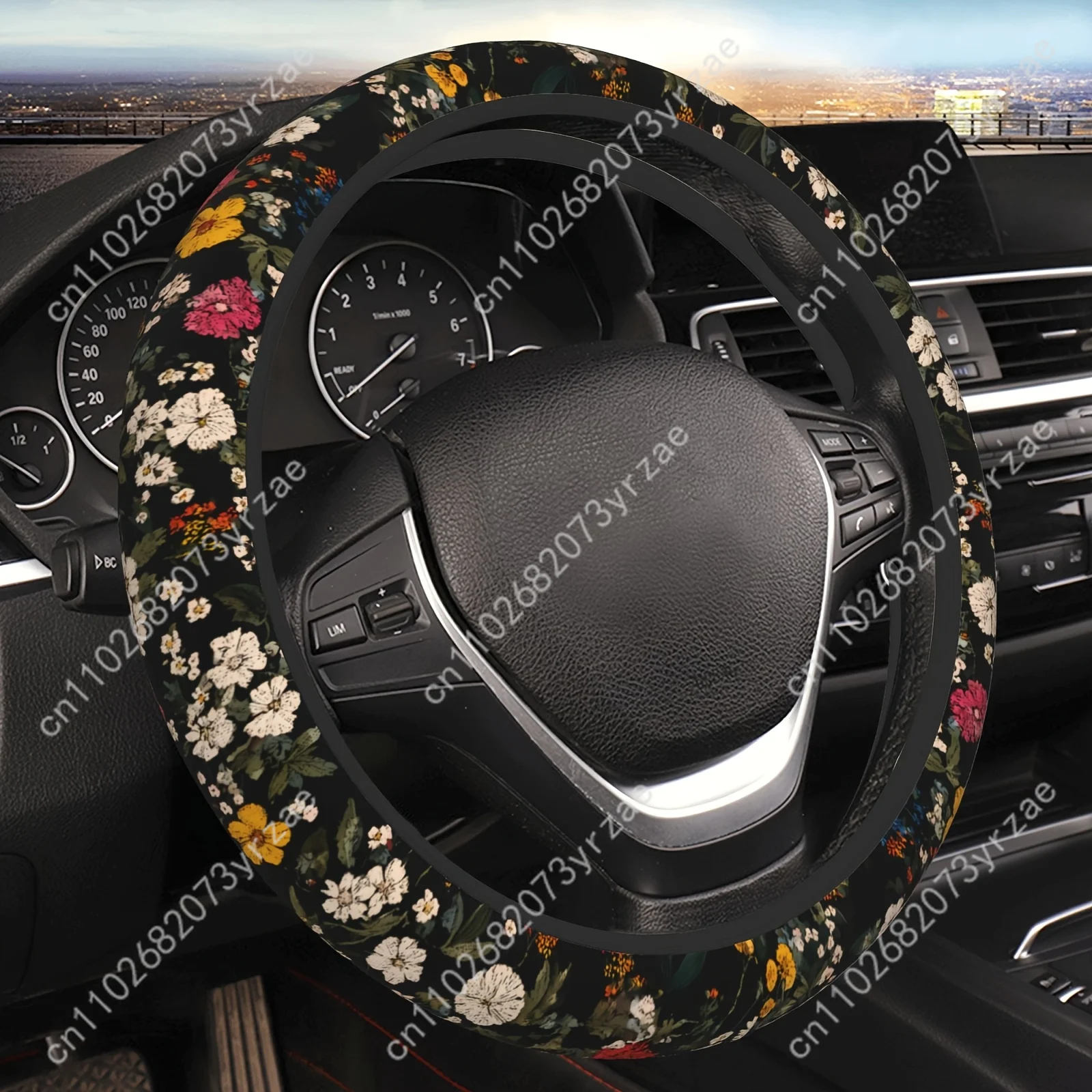 

Vibrant Floral Car Steering Wheels Cover Universal Type Environmental Friendly Comfort Non-slip Breathable Steering Wheel Wrap