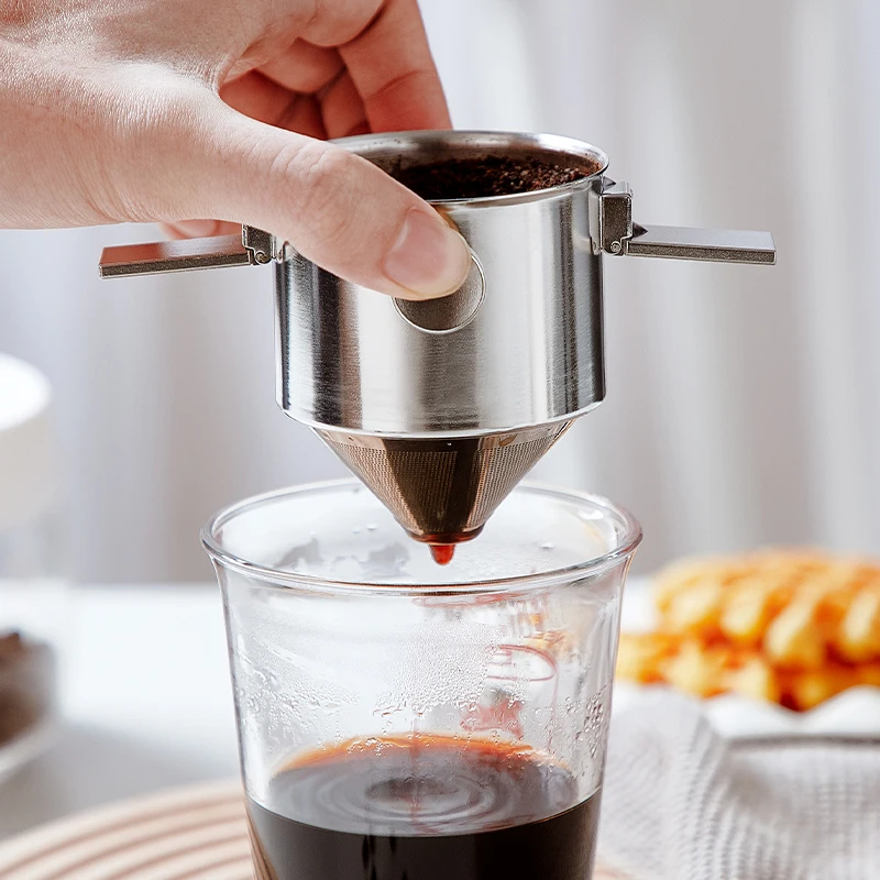 

Coffee Filter Cup Pour-over Coffee Maker 304 Stainless Steel Filter Free Paper Leak Portable Bucket Appliance Foldable 350ml