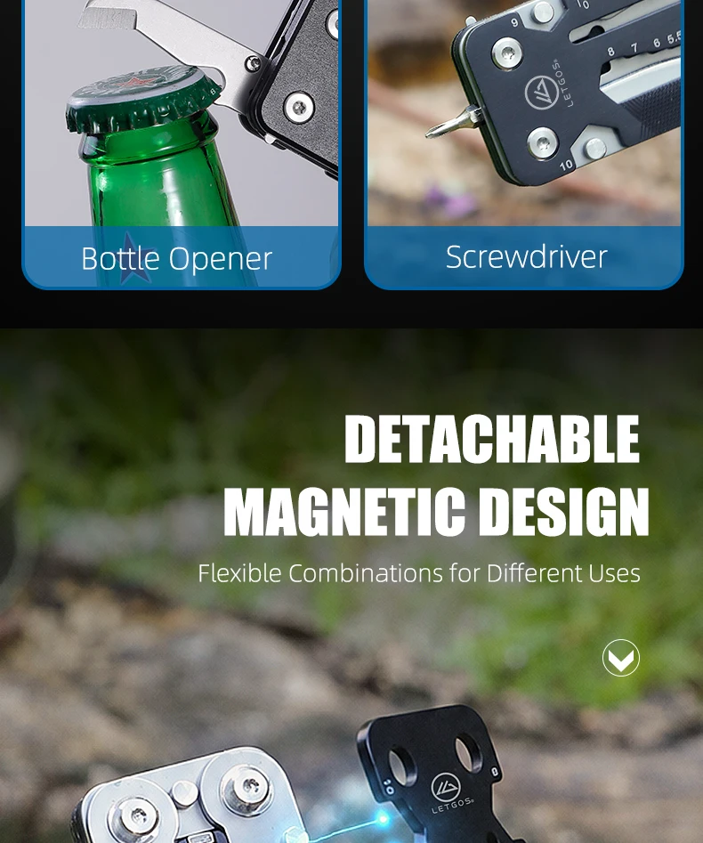 LETGOS Mini-Taschenmesser 12-in-1 Multitool, EDC Klappmesser Überlebenswerkzeug für Outdoor-Camping und Wandern, Cooles Geschenk für Männer und Väter – Detail 7