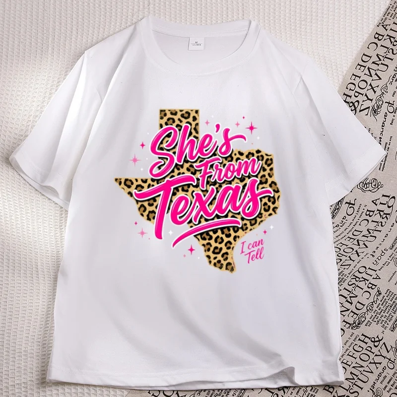 Texas Pride T Shirt Leopard Print Funny  T-shirt Women Crewneck Short Sleeve Tshirt Streetwear Harajuku Clothing Y2k Clothes