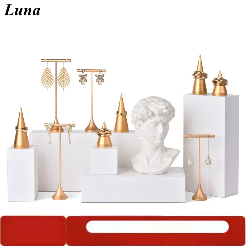Metal Jewelry Display Stand - Matte Conical Ring Display Tray & Earring Holder | Premium Accessories Display Prop for Stud Earri