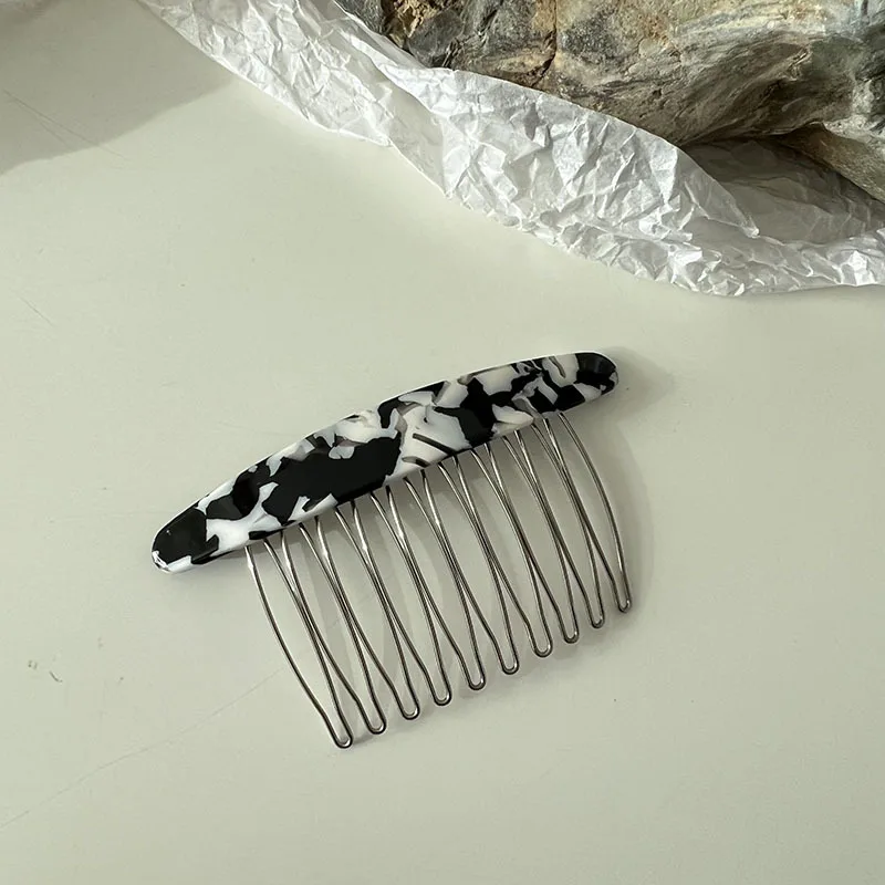 Korean Simple Iron Silver Color 10Teeth DIY Hair Accessories Hair Supplies Marble Pattern Inserted Comb Acetic Hair Comb