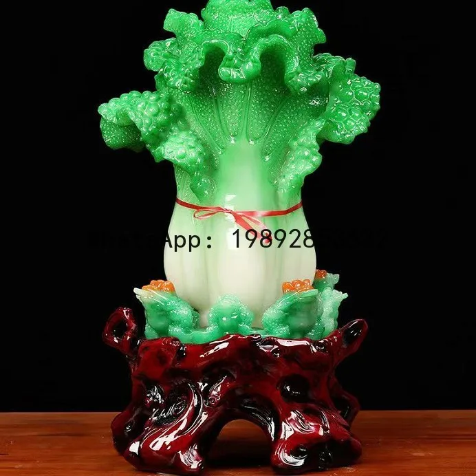 ZF Wealth from All Directions Jade Cabbage Fortune Ornament - High-end Resin Prosperity Craft - Gift for Business Opening