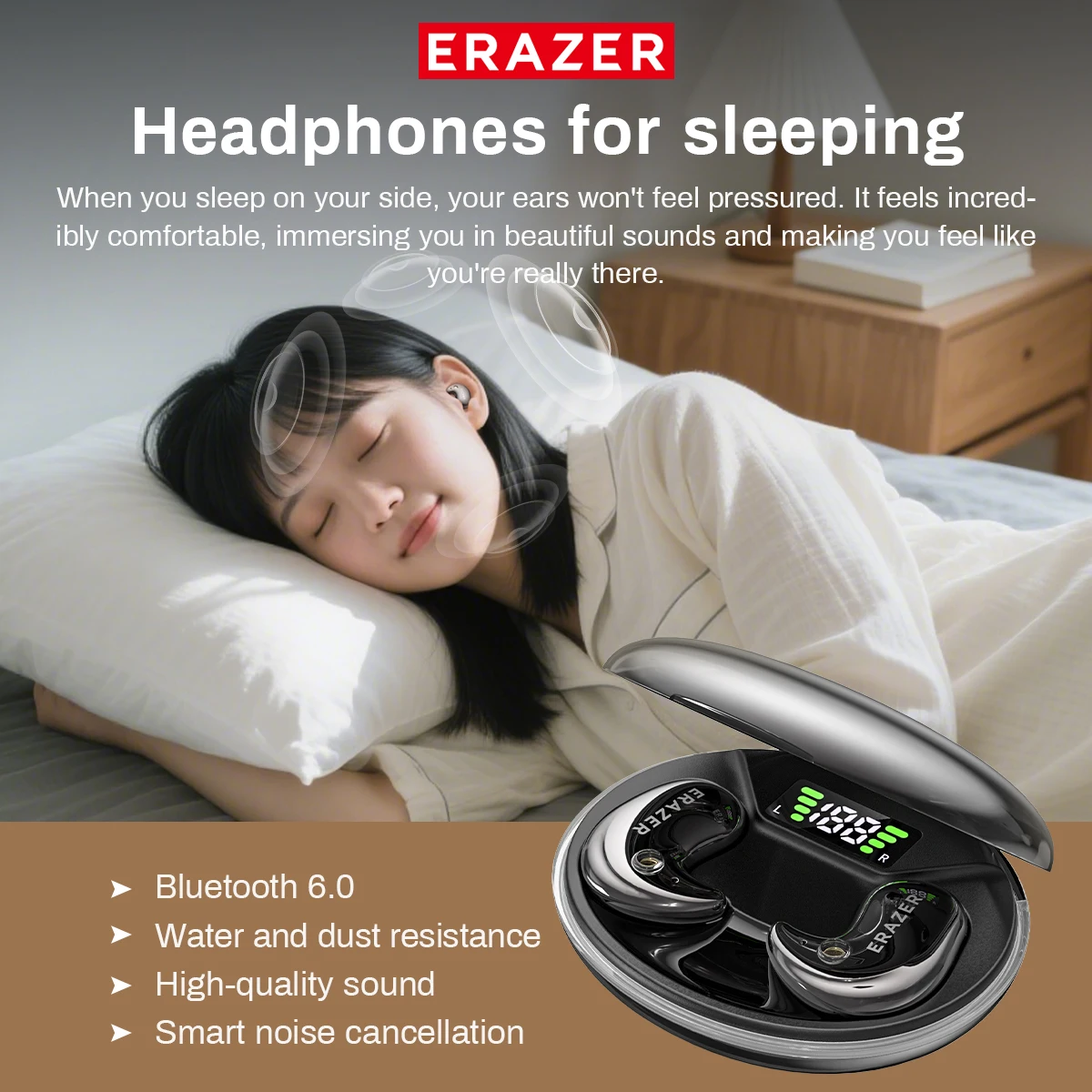 

Noise Reduction Earphones Wireless Earbuds ERAZER AI Translation Low Latency 30Hrs Playback For Music Sports Gaming Office