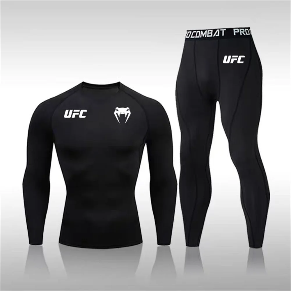 

Men's Running Set Gym Jogging Thermo underwear Second skin Compression Fitness UFC Male Quick dry Track suit