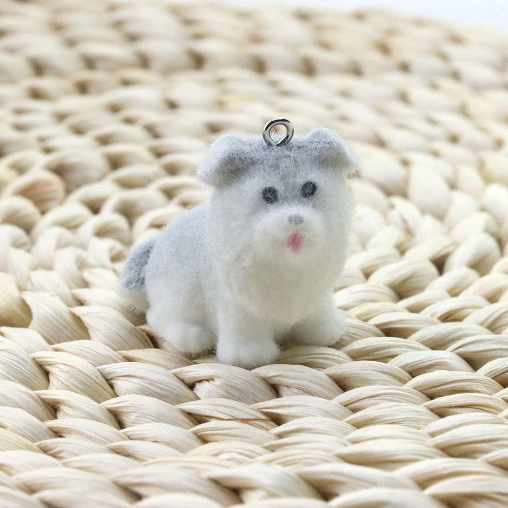 20Pcs 3D Flocking Resin Puppy Charms Animal Plush Dolls Dog Pendant for Necklace Earrings Keychain Making DIY Jewelry Accessorie