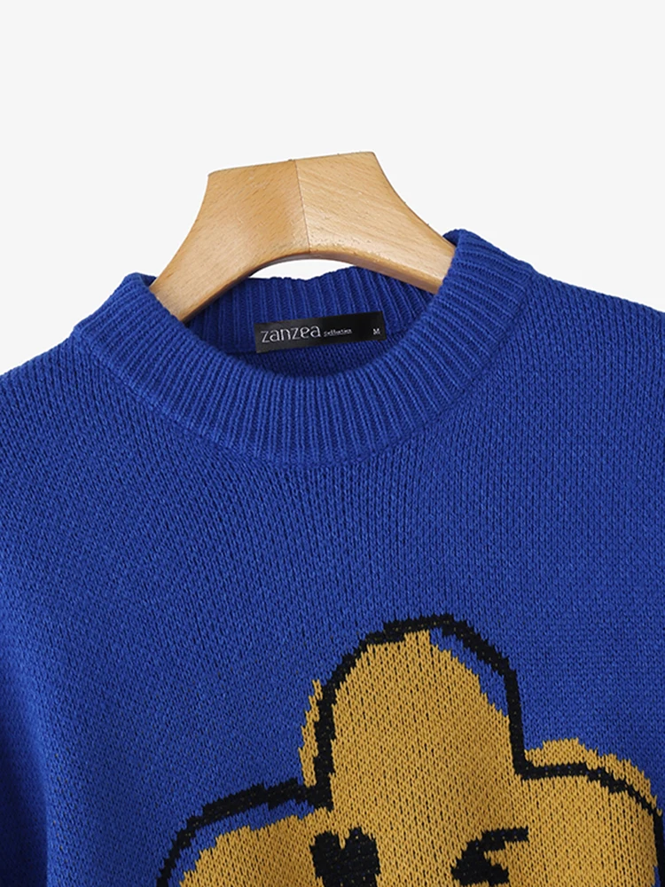 เสื้อสเวตเตอร์พิมพ์ลายฤดูใบไม้ร่วง ZANZEA ปี 2025 เสื้อสเวตเตอร์ผู้หญิงแบบสวม คอทรงโอ แขนยาว เสื้อสเวตเตอร์ฤดูหนาวลำลอง สไตล์สตรีทแวร์ ทรงโอเวอร์ไซส์