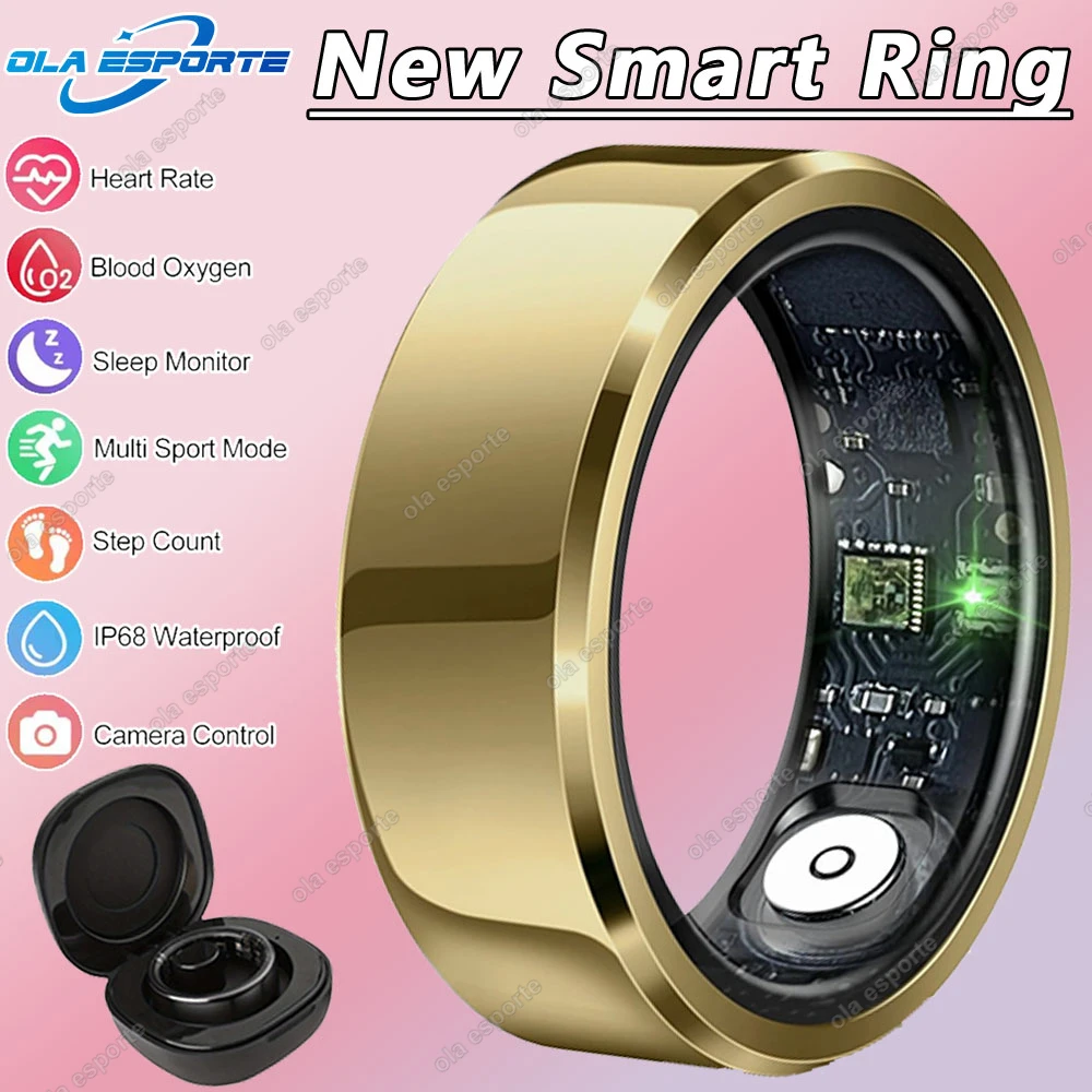 Ola Esporte Smart Ring Männer Frauen mit Ladehülle, Blutdruck Herzfrequenz Blutsauerstoffmonitor, Kamerasteuerung 5ATM wasserdichter Smartring 4
