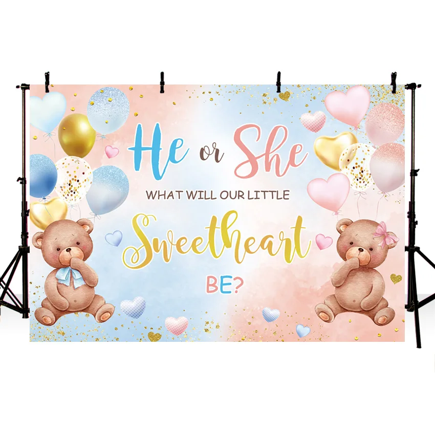 Mehofond Balloon Bear Gender Reveal Backdrop What Will Our Sweetheart Be Birthday He or She Background Photography Photo Studio