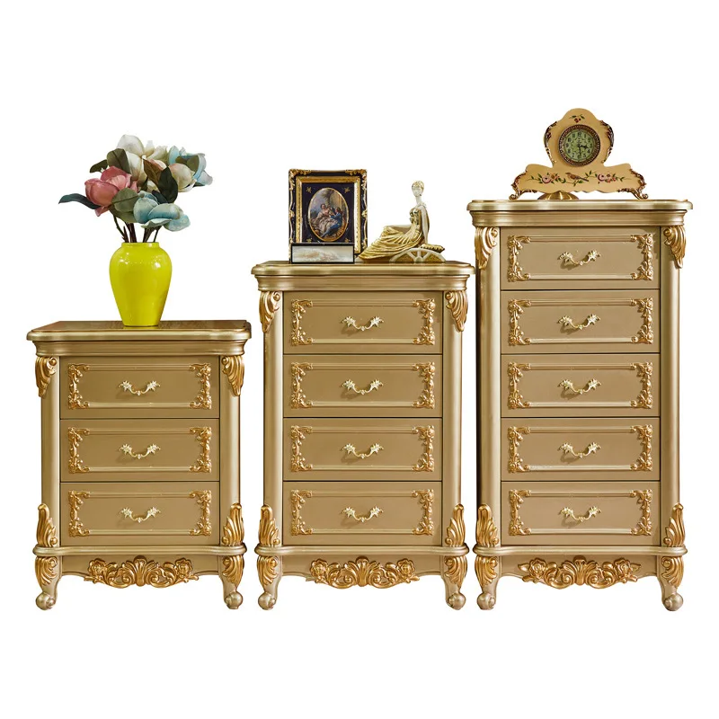 

European-style chest of drawers, solid wood chest of drawers, living room side cabinet, champagne gold, bedroom