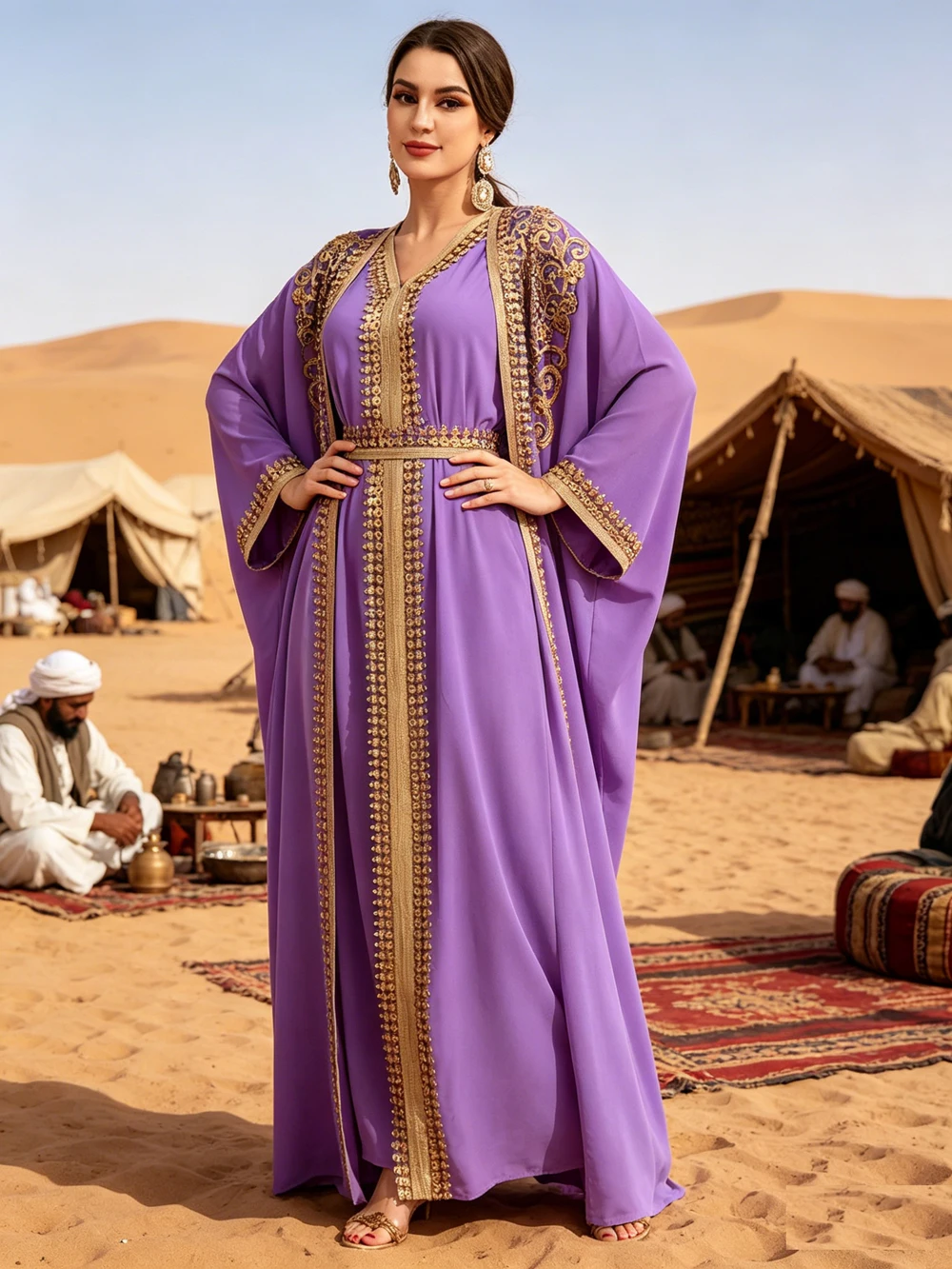 

Luxury Lace Kaftan Women Dubai Bat Sleeve Open Abaya Inner Maxi Dress Elegant Moroccan Evening Party Loose Jalabiya Robe Turkey