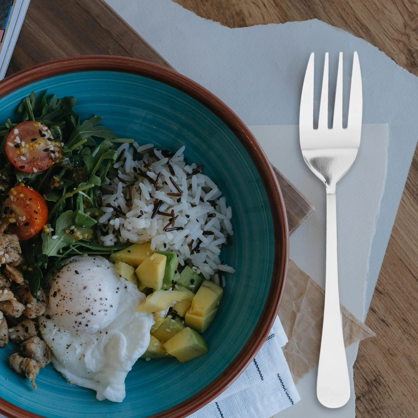 1 Stainless Steel Utensils Set Portable Serving Spoon Fork Kit For Party Buffet Salad Soup Reusable Kitchen Tableware Flatware