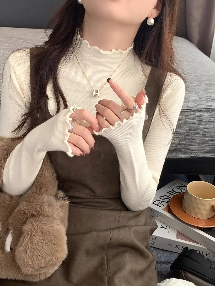 AOSSVIAO maglione dolcevita morbido di alta qualità autunno inverno maglione volant pullover donna 2025 maglione donna basic sottile maglione