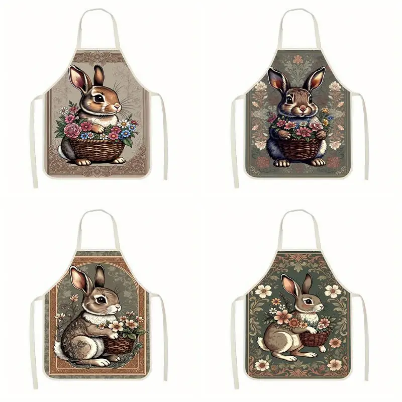 

Льняные фартуки с цветочным принтом и изображением милых кроликов, подходят для приготовления пищи на кухне, общения родителей и детей, рисования и других мероприятий.