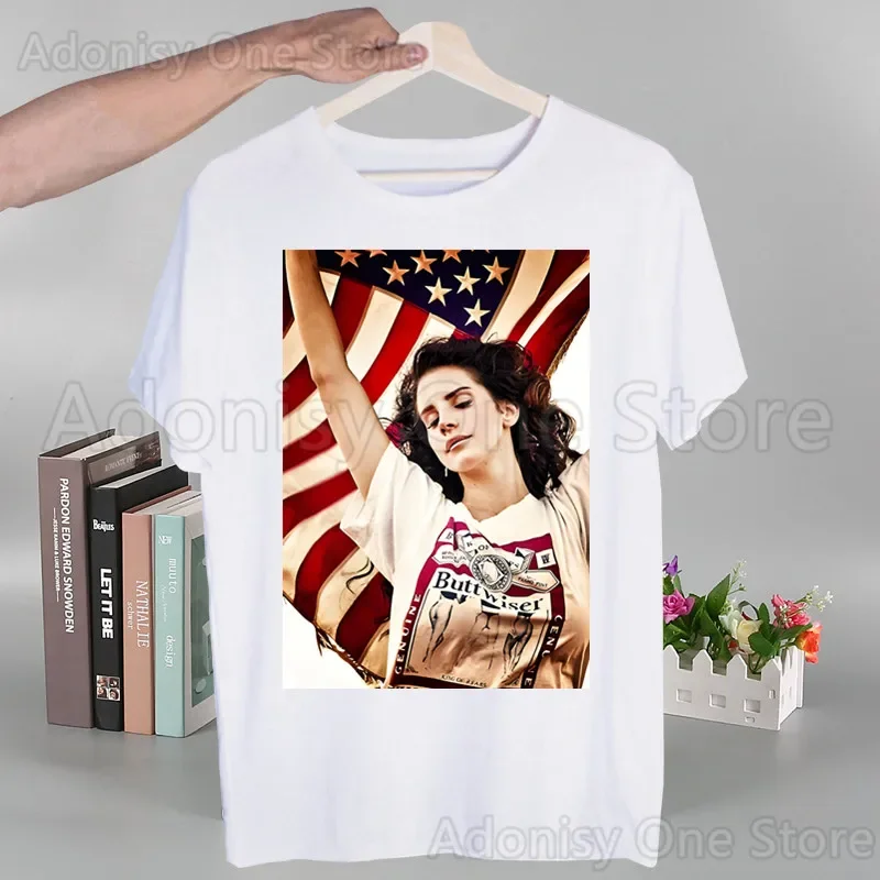 لانا ديل ري أحدث صيحات الموضة رجل التي شيرت الصيف موضة تي شيرت عادية الأبيض مضحك الكرتون تي شيرت مطبوع الهيب البوب القمم المحملة