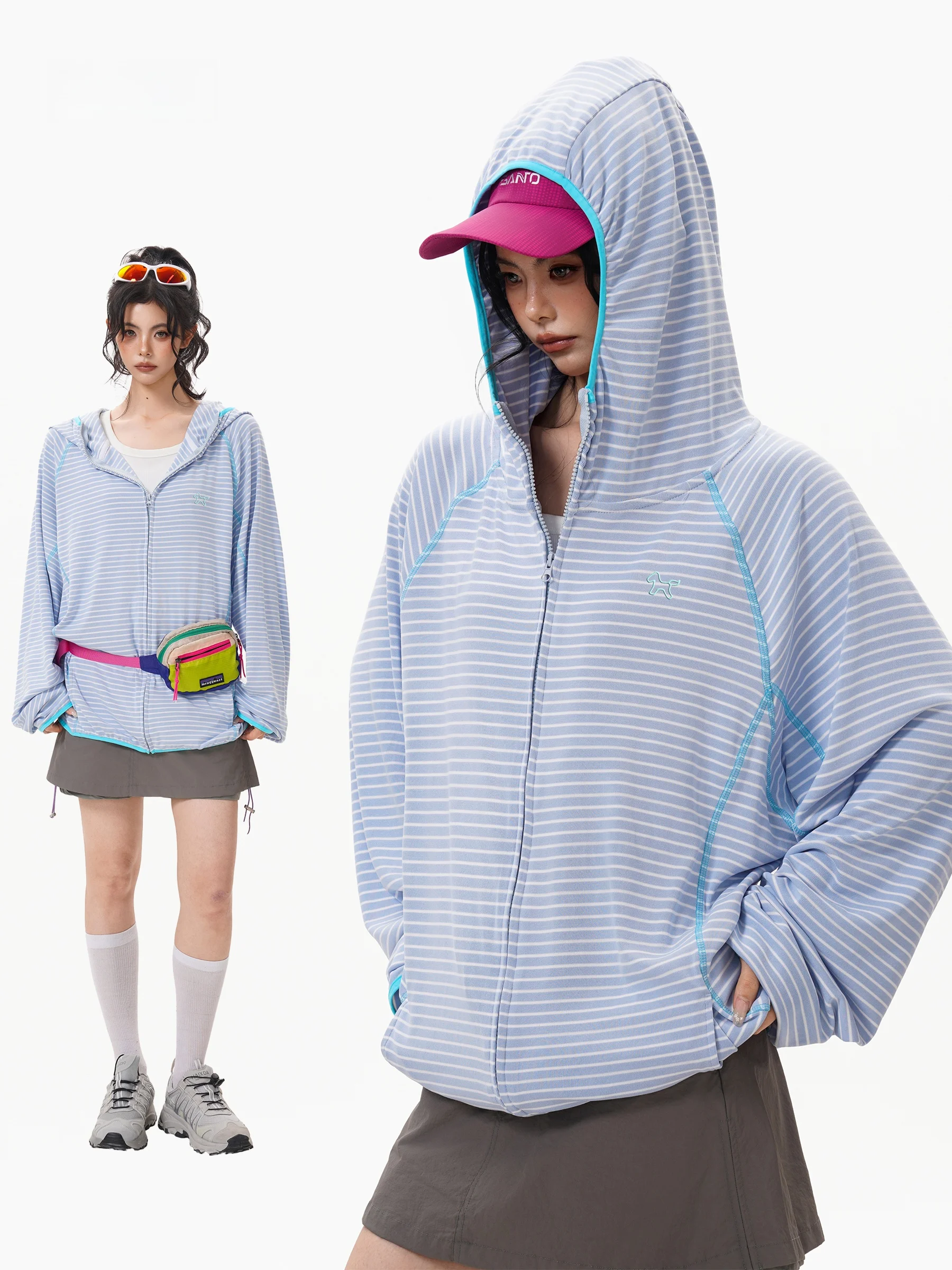 

Hasselblad Stripe Physical Sunscreen Hooded Jacket Women's Loose Lightweight Summer Casual Sportswear Polyester Spandex