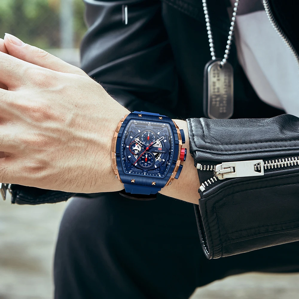 MINI FOCUS Sports Multifunctional Quartz Watch for Men Calendar Chronograph Waterproof Silicone Strap Fashion Mens Watches 2024