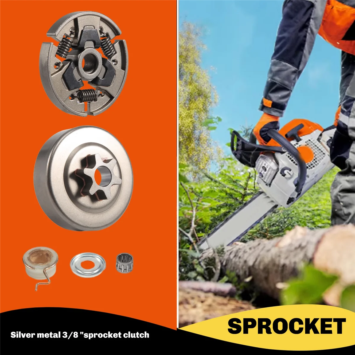 Embrague de piñón de 3/8 pulgadas para motosierra Stihl 017 018 021 023 025 Ms170 Ms180 Ms210 Ms230 Ms250 con arandela Kit de clip electrónico de repuesto