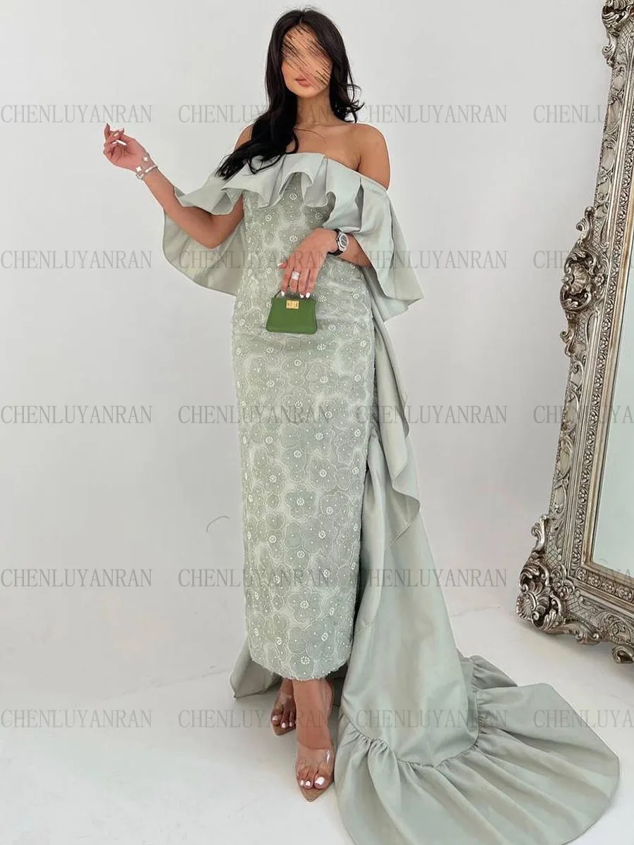 Mermaid Formal Occasion Dresses 2023 Sweep Train Long Party Dress Off-Shoulder Green Sexy Elegant Evening Gowns فساتين حفلات