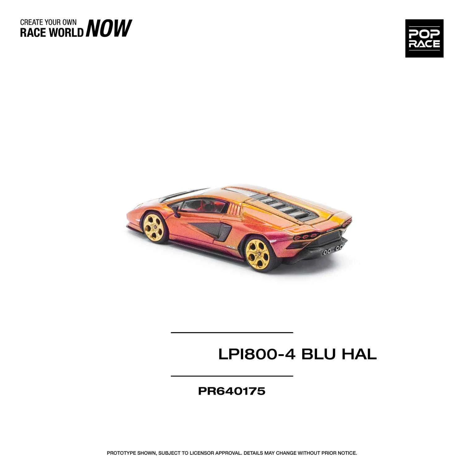 PreSale POP RACE 1:64 Countach LPI800-4 Blu Hal Orange Rainbow Diecast Diorama Car Model Toy