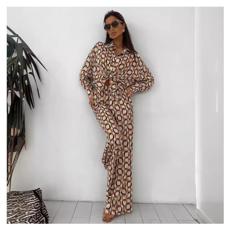 

Printed Shirt Pants Suit Women's Loose Lapel Single-button Top Suit 2024 Spring New Women's Casual Shirt Suit