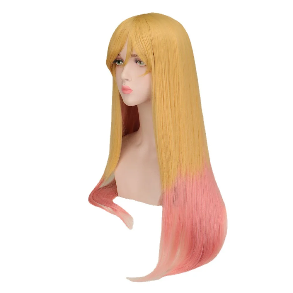 私のドレスアップダーリン北川マリンロングブロンド染めピンクコスプレウィッグハロウィンコスチュームウィッグ女性用