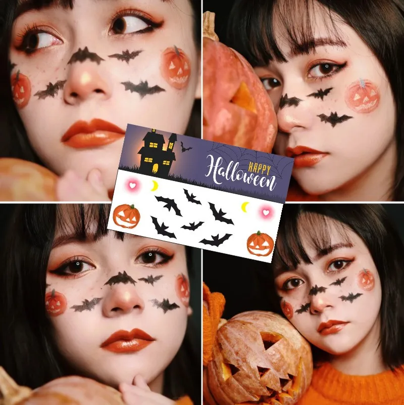 Halloween Stickers Pumpkin Bat Tattoo Stickers Waterproof Temporary Tatto Body Art Children Aldult Party Halloween Decoration