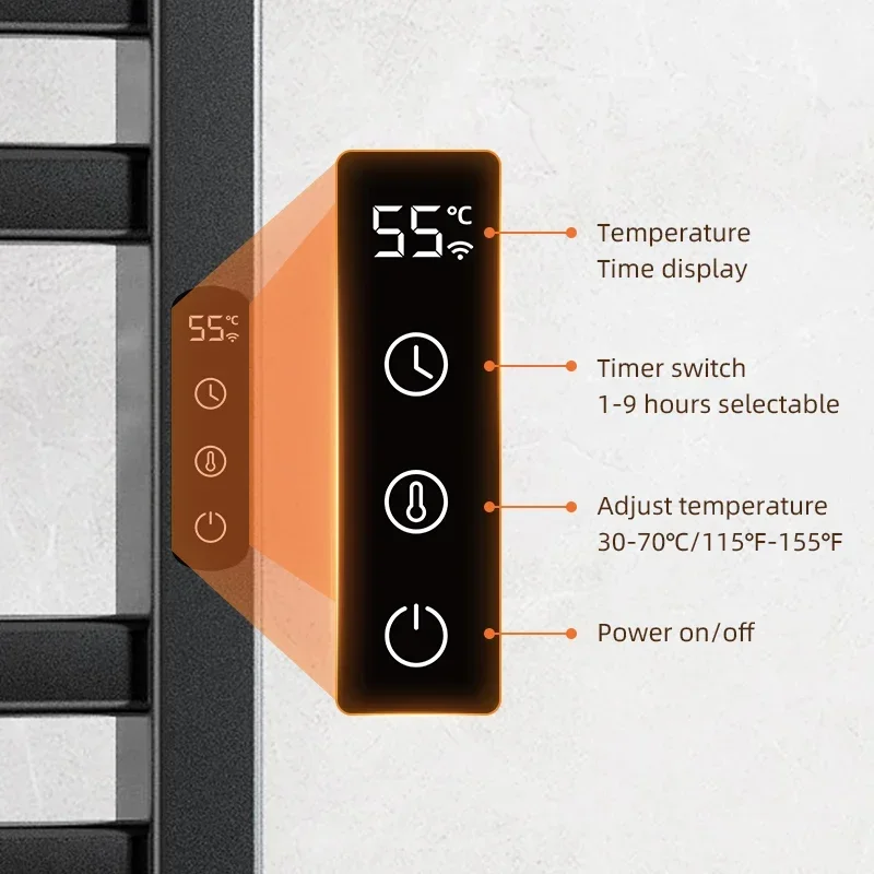 Toallero eléctrico con calefacción, pantalla Digital, Control de temperatura, calentadores de toallas inteligentes para baño, toalla térmica aeroespacial de aluminio