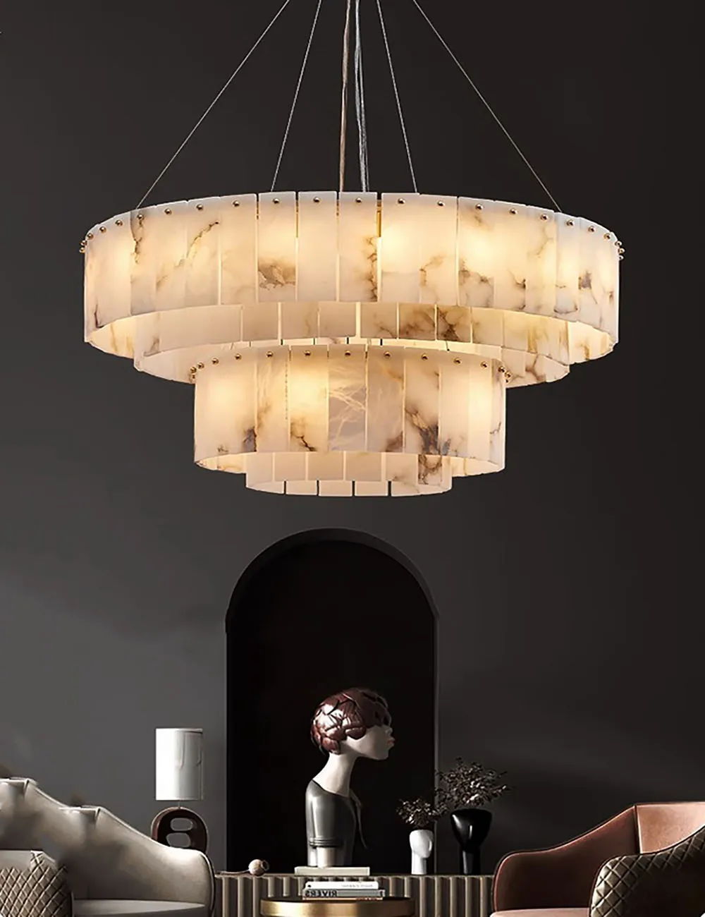 2 Layer Marble Series LED Hanging Lamps Chandelier