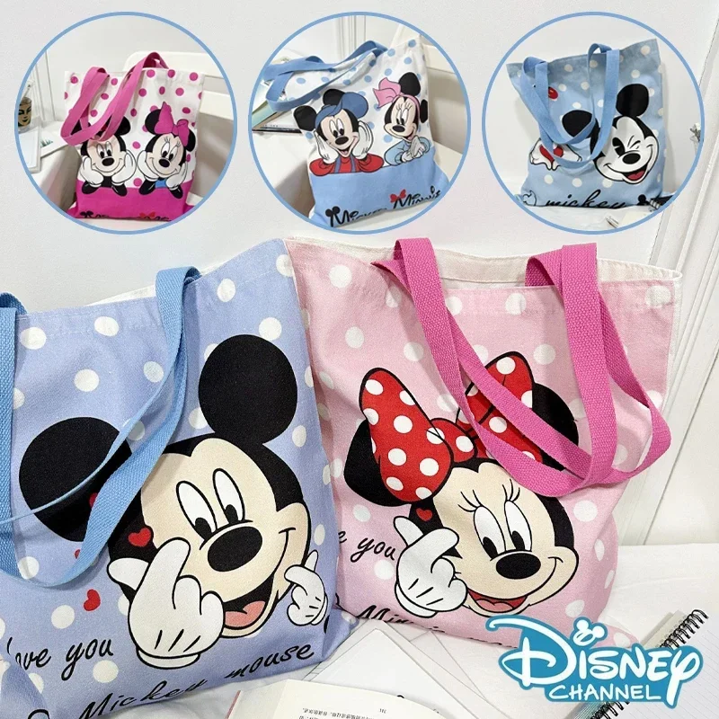 Disney Mickey Minnie Mouse Shoulder Bag Women Large Capacity Commuter Tote Bag Cartoon Anime Canvas Handbag Student Storage Bags