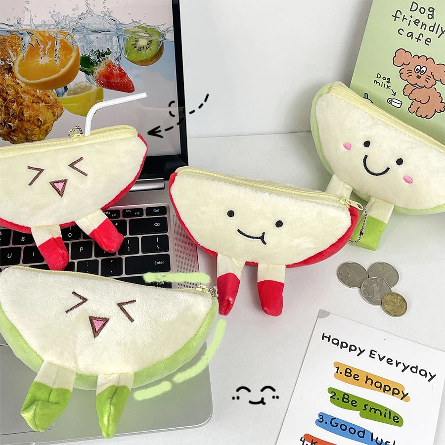 

Red Apple Soft Plush Cartoon Woman Coin Wallet Cute Animal Zipper Kids Girl Coin Wallet USB Cable Headset Mini Bag Key Wallet