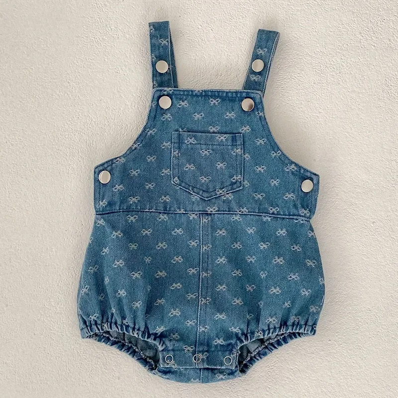 2025 New Spring Newborn Baby Girl Jumpsuit Sleeveless Denim Print Toddler Baby Girl Romper 0-24M Baby Girl Clothing