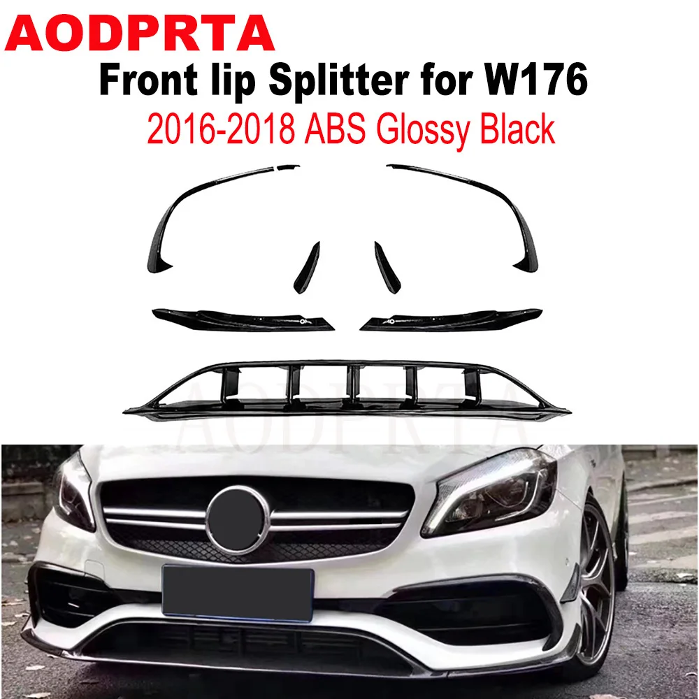 ABS Glossy Black Front Bumper Lip Splitters Aero Fins for Mercedes A Class W176 AMG Package A45 A35 2016-2018