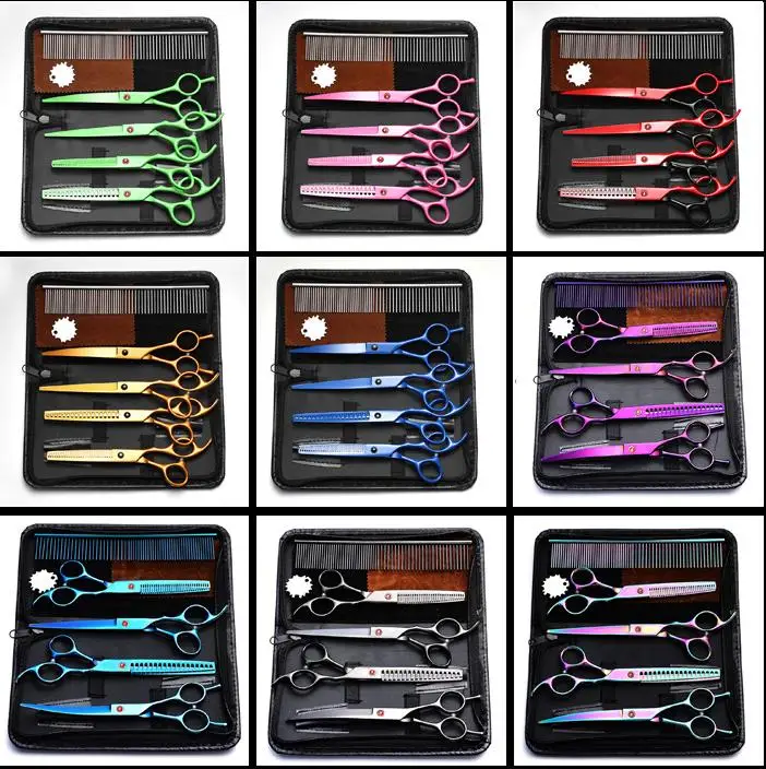 

Professional Dog Grooming Scissors 7 Inch - Stainless Steel Pet Hair Cutting Kit, Curved & Thinning Shears for Dogs