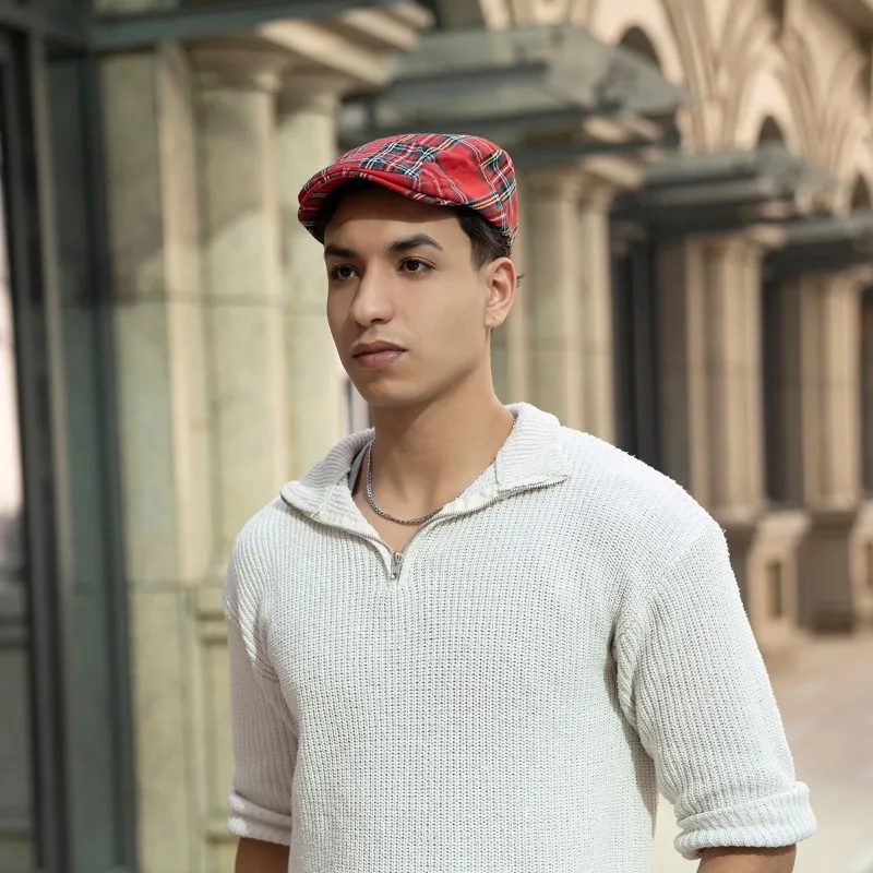 Stylish Plaid Newsboy Cap Outdoor Fishing Driver Hat for Wom