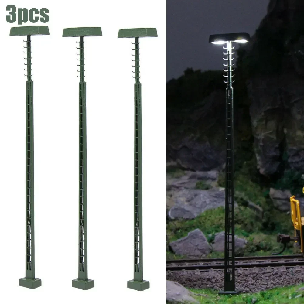 3Pcs Model Track Light Lattice Mast Light Gauge H0 Platform Lamp 123mm With Wires LEDs  Operating Current 20mA Garden Decor